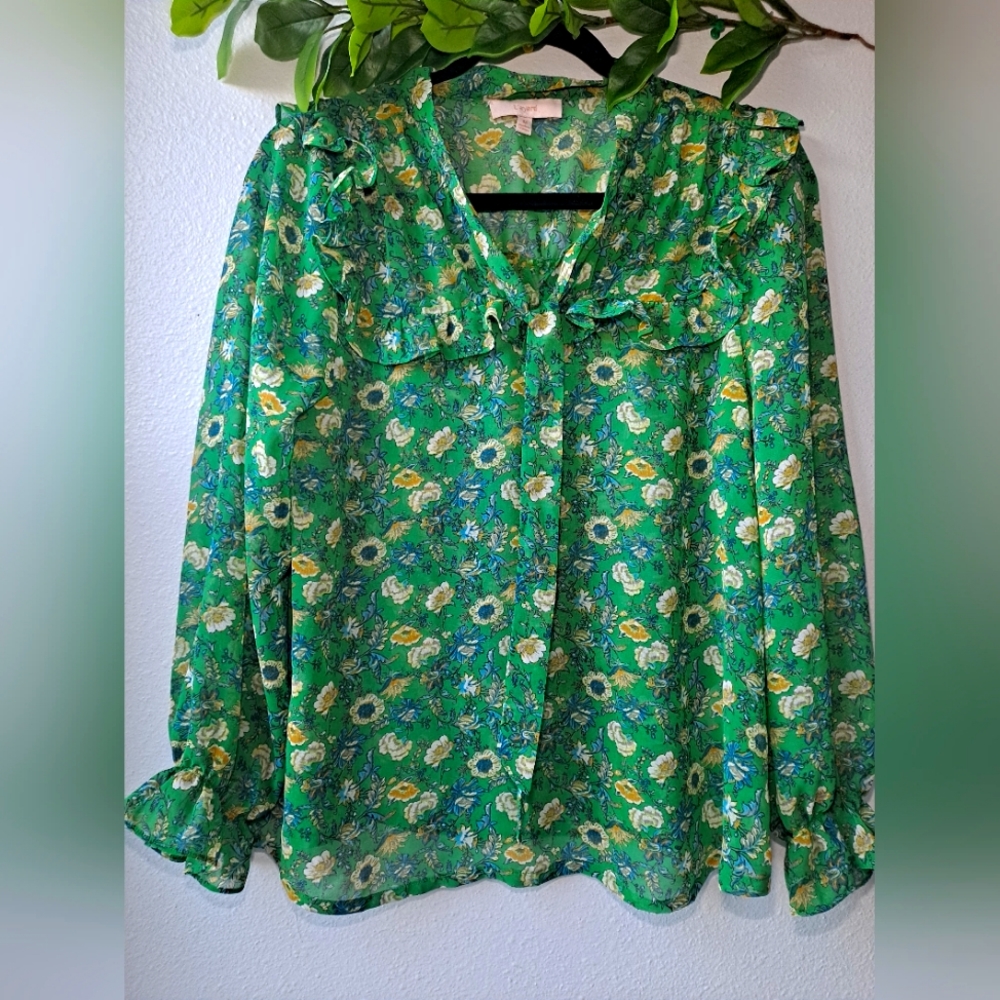 Green floral blouse